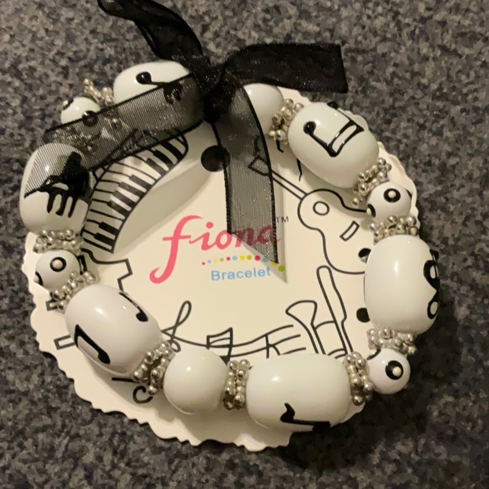 NWT Fiona Hand Painted Black and White Musical Note Bracelet